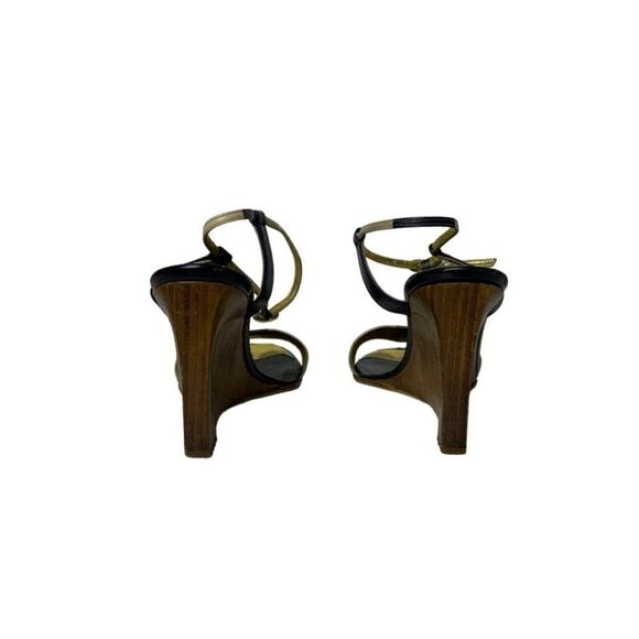 Fendi Leather Colorblock Pattern Wedge Heel Sandals Closure at Ankle - Picture 5 of 11